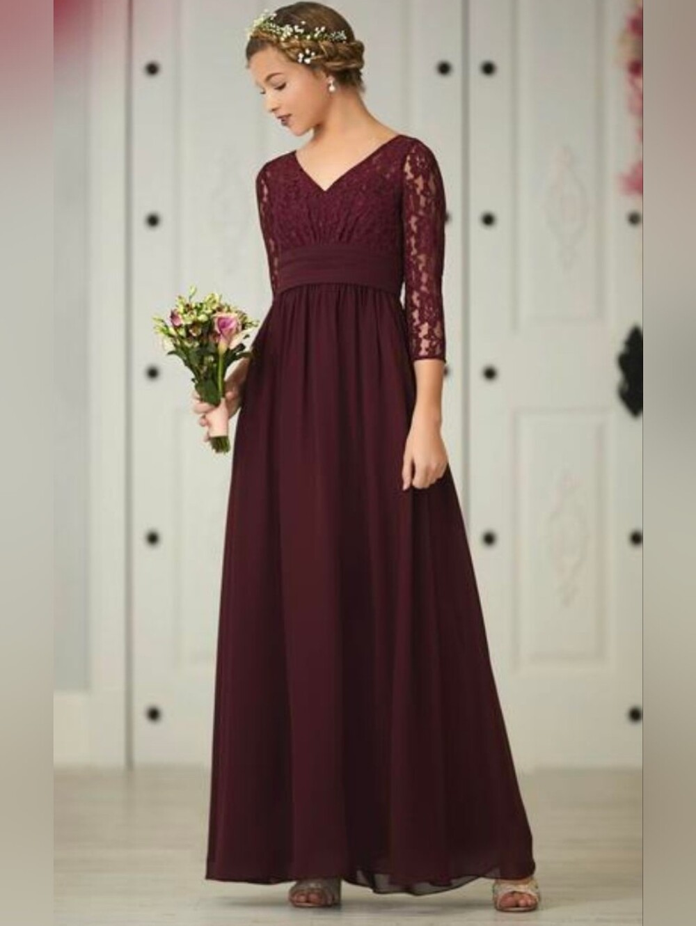 Christina Wu NEW Blush Pink Lace Chiffon Maxi Open Back Gown Dress Size 12
